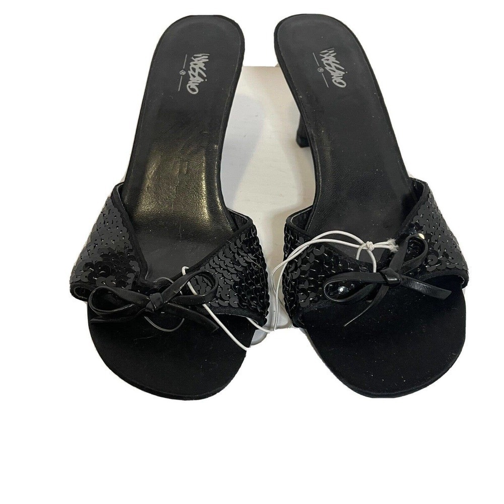 Massimo Mules Evening Sequined Trim with Bow Womens 6 Black